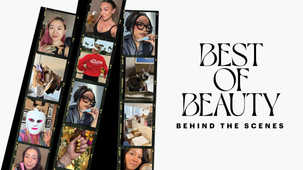images of beauty editors at Allure trying products on film strips for Allure Best of Beauty 2025